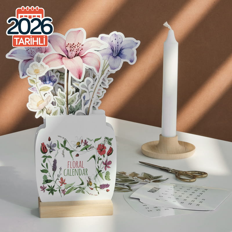Dekoratif Çiçekli 2026 Masa Takvimi
