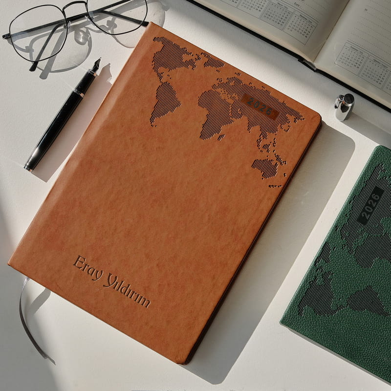 Deri Kapaklı İsme Özel 2026 Ajanda - Tasarım Seçenekli