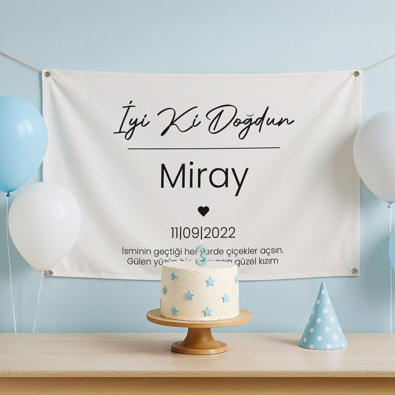Doğum Günün Kutlu Olsun İsim & Tarihli Pankart - 95 x 145 cm