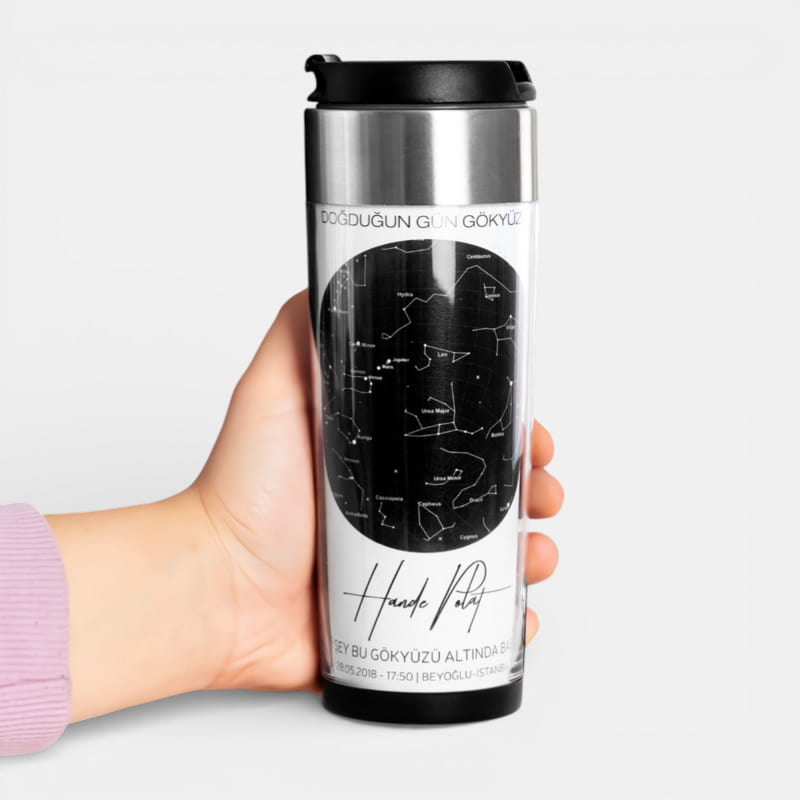 Doğumunda Gökyüzü Yıldız Haritası Tasarımlı İsme Özel Termos