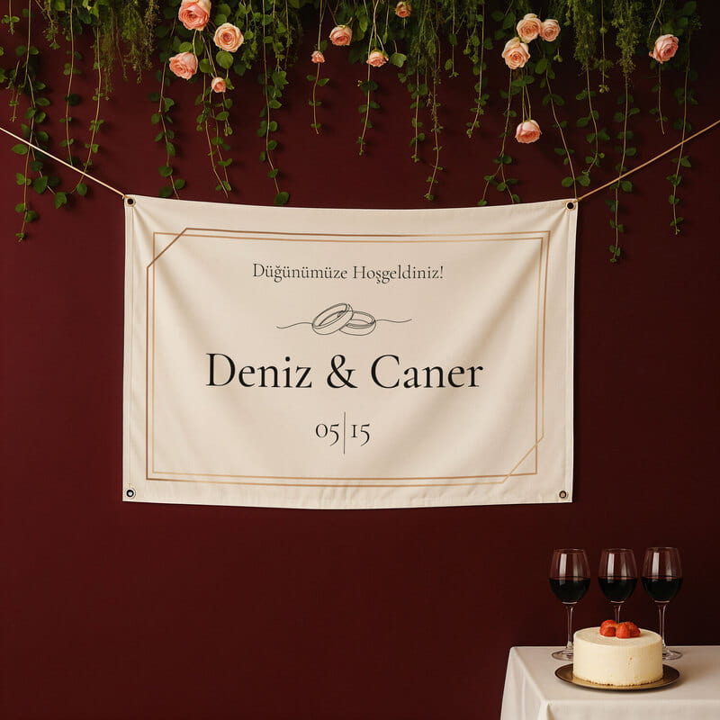 Düğün Hatırası İsme Özel Düğünümüze Hoşgeldiniz Pankartı - 45 x 70 cm