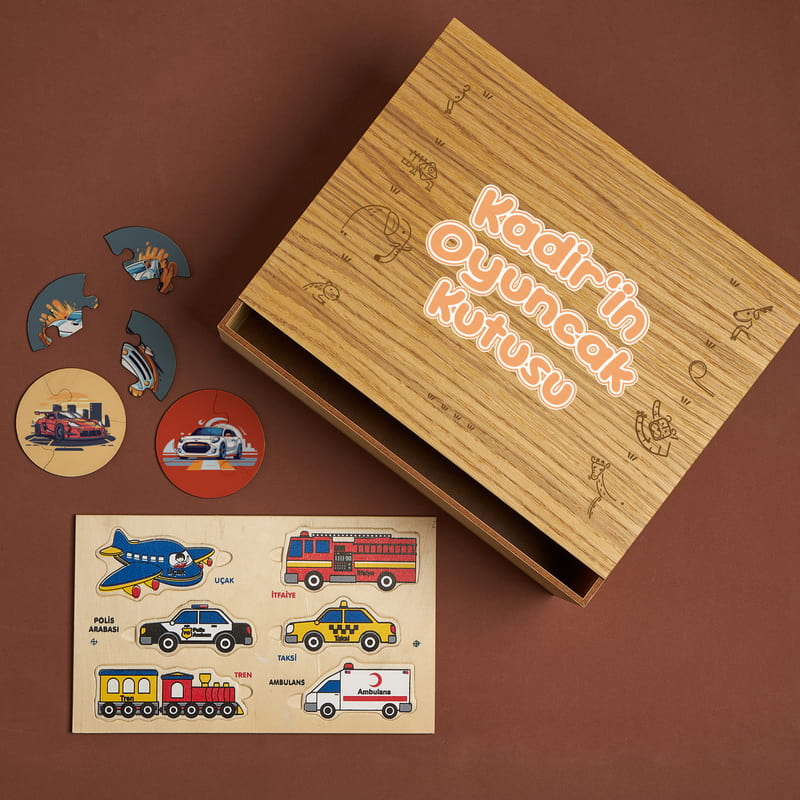 Eğitici Puzzle Setli Ahşap Oyuncak Kutusu