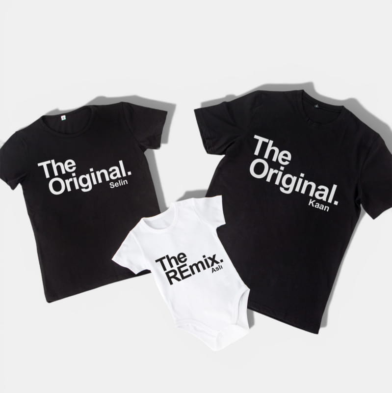 Eğlenceli İsim Yazılı 3'lü Aile Tişört Bebek Body Kombini - %100 Pamuklu Kumaş