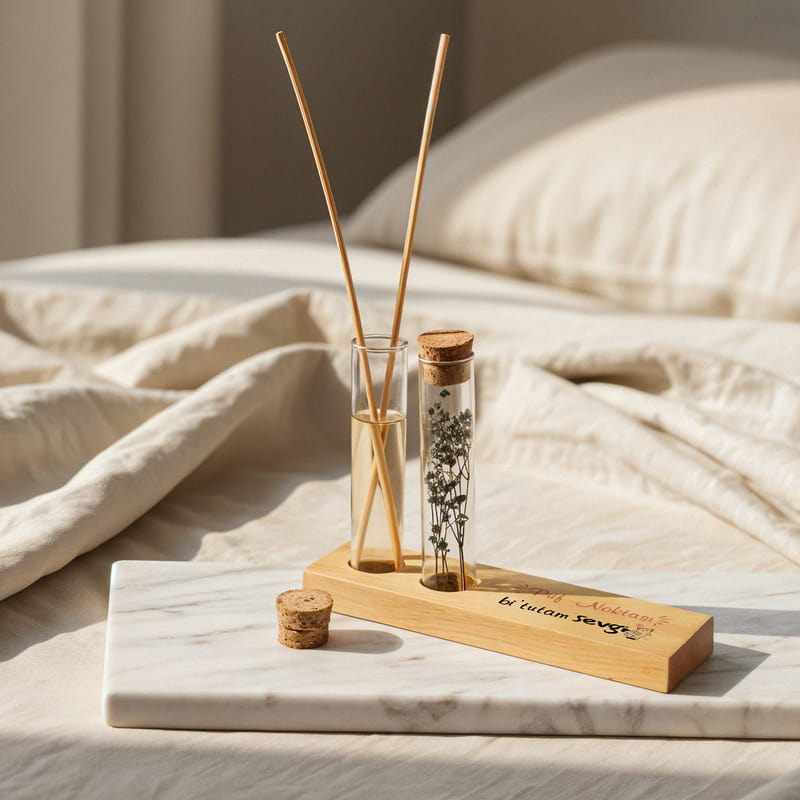 Eğlenceli Motto Tasarımlı Dekoratif Set - Bambu Oda Kokusu Şişesi