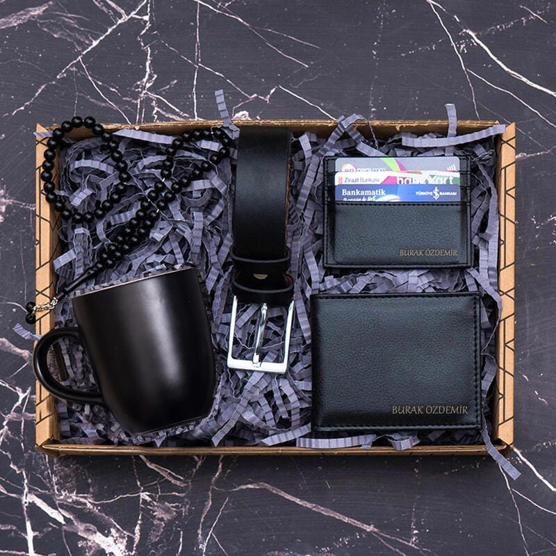 Erkeğe Hediye Cüzdan Kartlık Kemer Set Hediye Kutusu