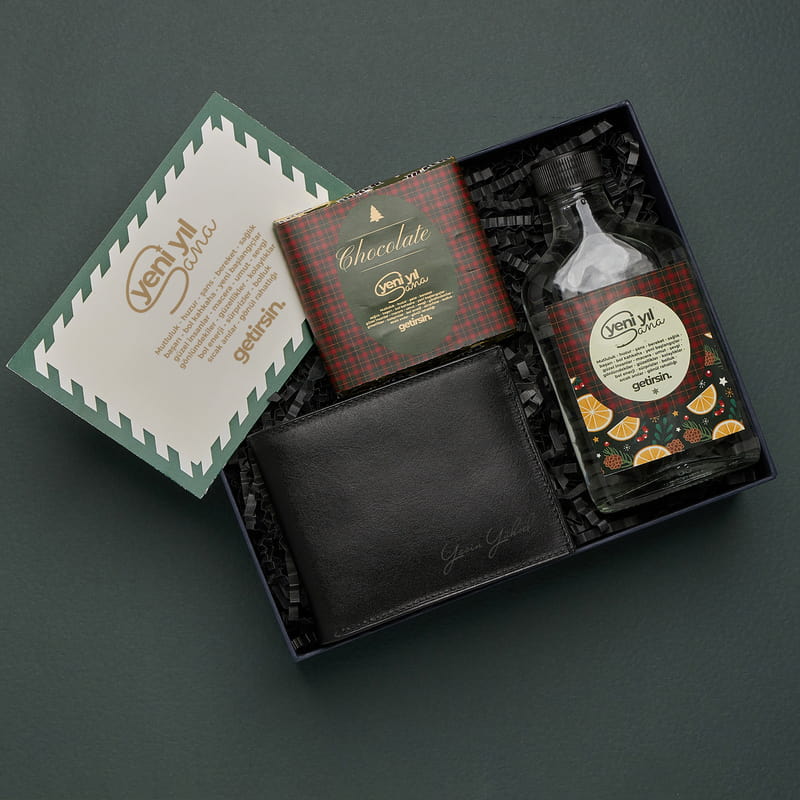 Erkek Arkadaşa Yeni Yıl Hediye Kutusu - İsimli Deri Cüzdan Hediyeli