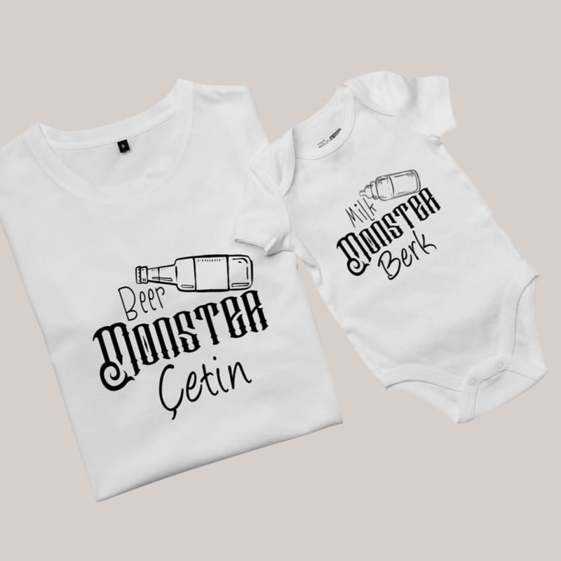 Esprili Baba Tişört ve Bebek Çıtçıtlı Badi Kombini - %100 Pamuklu Kumaş