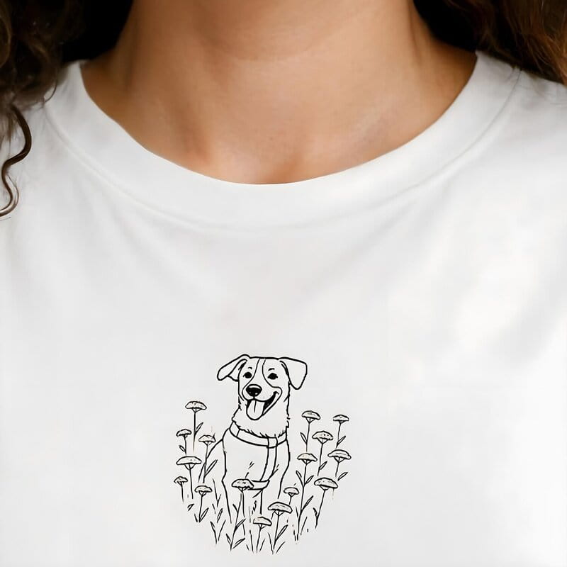 Evcil Hayvan Line Art Çizimli Tişört