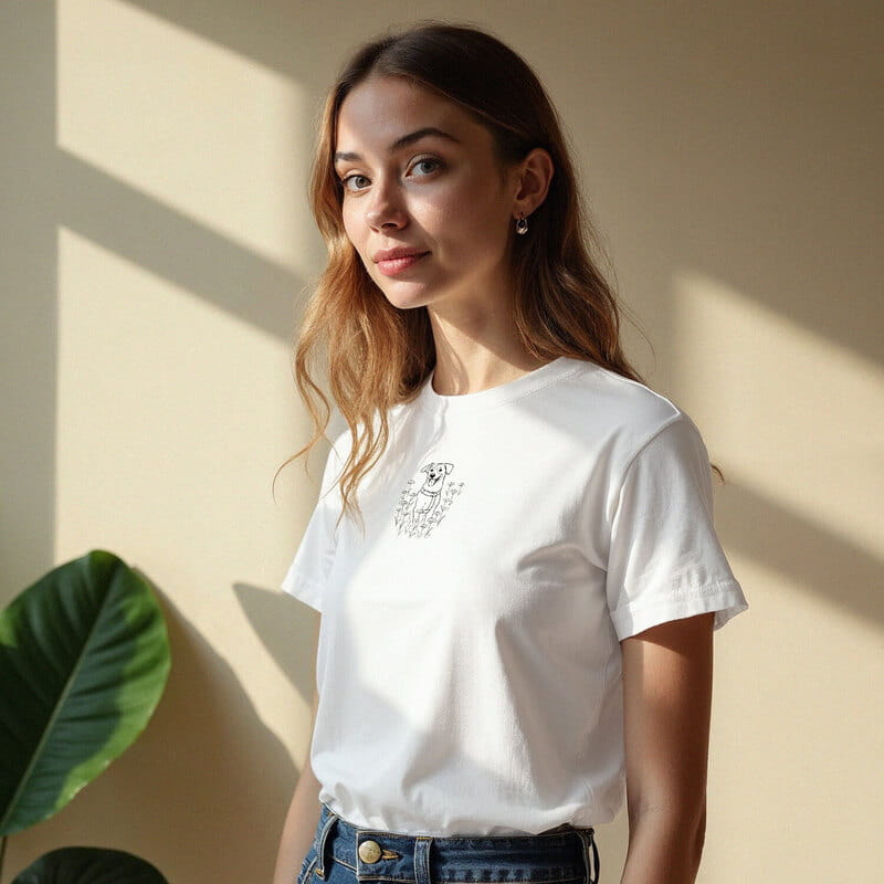 Evcil Hayvan Line Art Çizimli Tişört