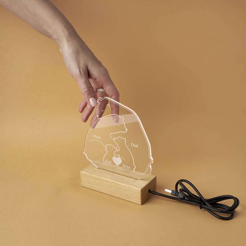 Family Bear Kişiye Özel Tasarımlı Led Gece Lambası - Kişi Seçenekli