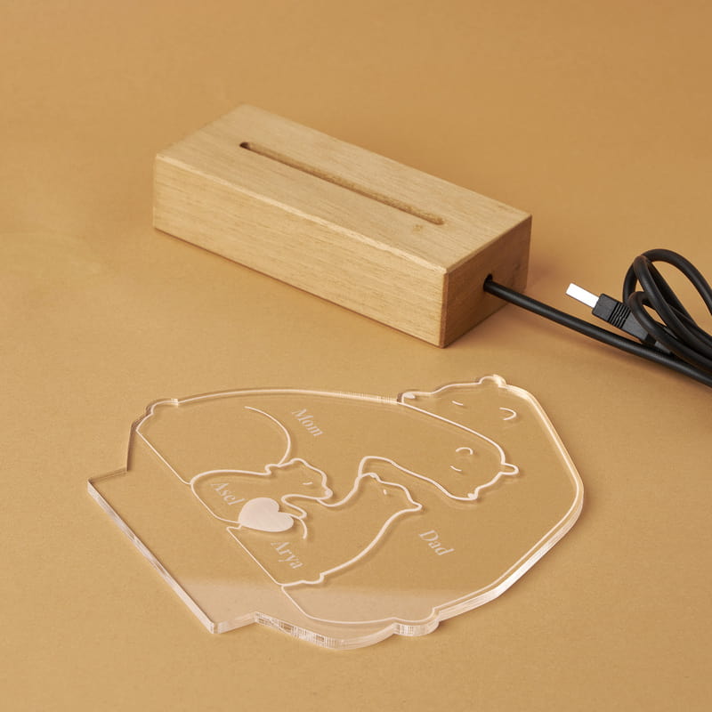 Family Bear Kişiye Özel Tasarımlı Led Gece Lambası - Kişi Seçenekli