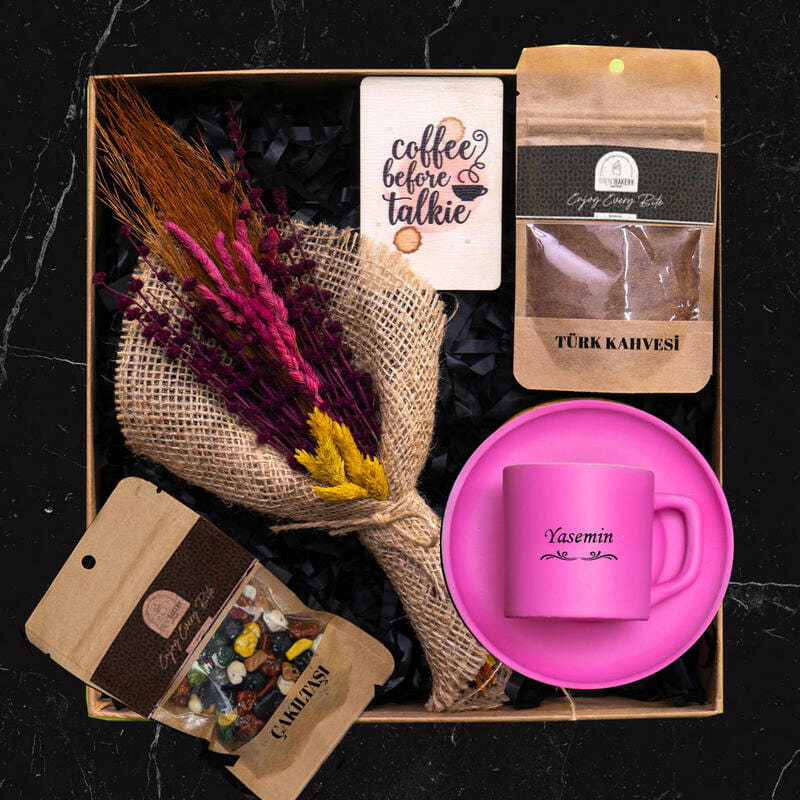 Fincan Kahve Magnet Çiçek Hediye Kutusu