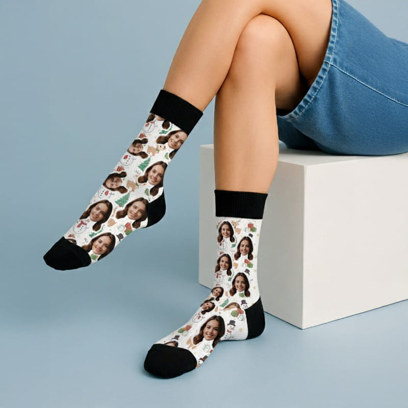 Fotoğraf Baskılı Yılbaşı Temalı Çorap