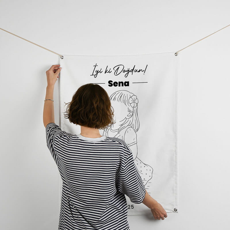 Fotoğraf & İsimli Line Art Doğum Günü Posteri - 70 x 95 cm