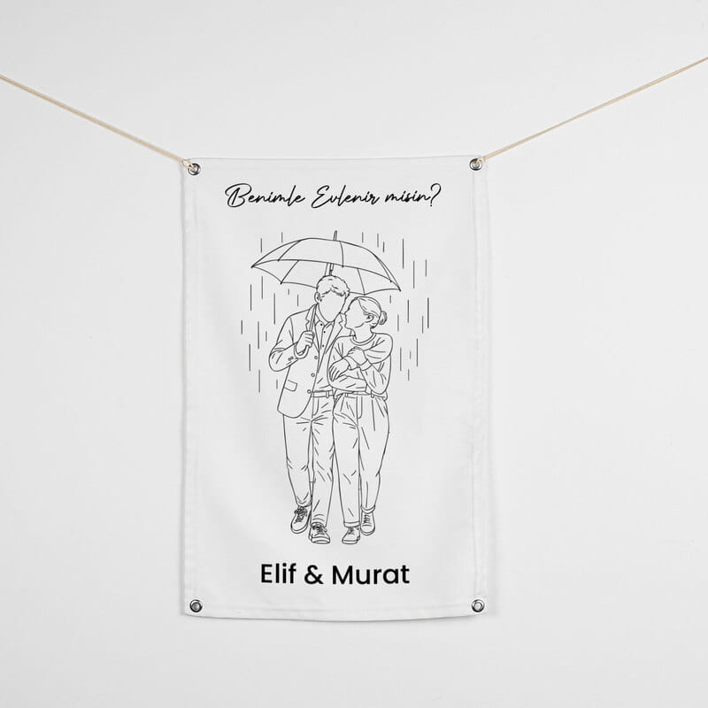 Fotoğraflı Line Art Benimle Evlenir misin Pankartı - 45 x 70 cm