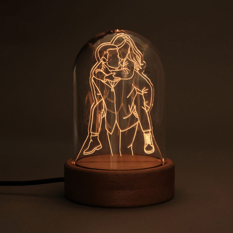 Fotoğraflı Line Art Kişiye Özel Romantik Fanus Lamba