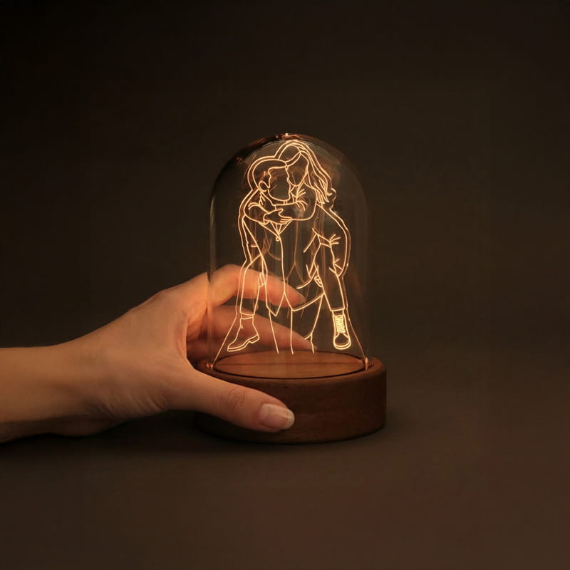 Fotoğraflı Line Art Kişiye Özel Romantik Fanus Lamba