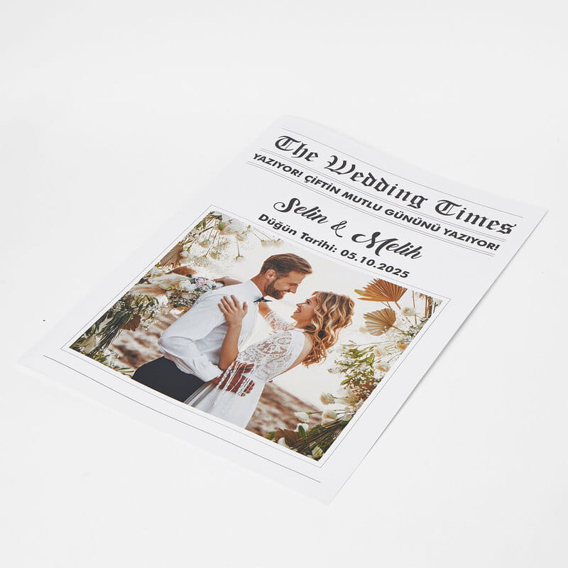Gazete Tasarımlı Hatıralık Düğün Davetiyesi