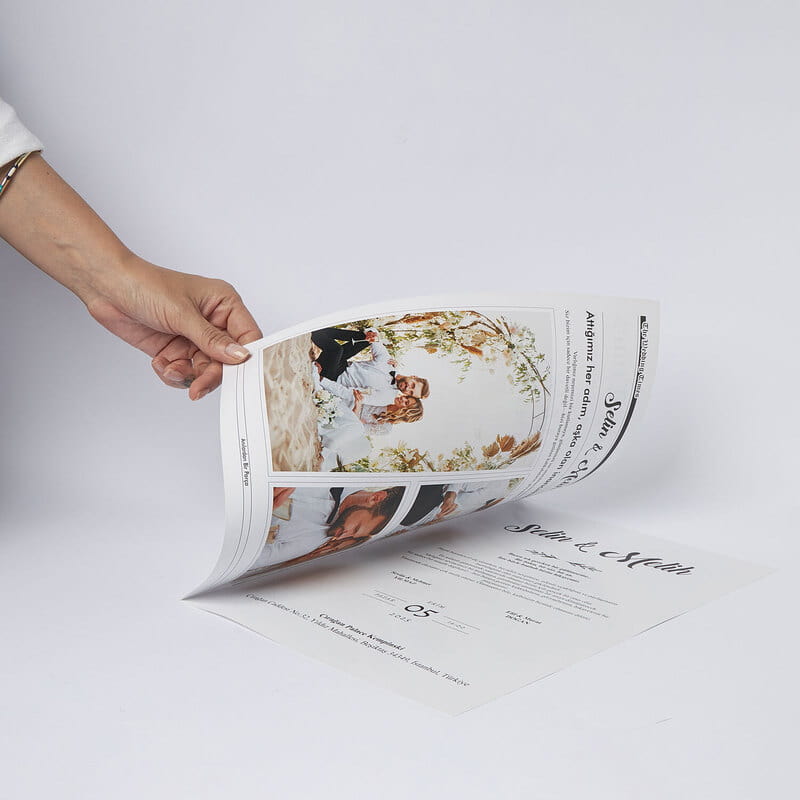 Gazete Tasarımlı Hatıralık Düğün Davetiyesi