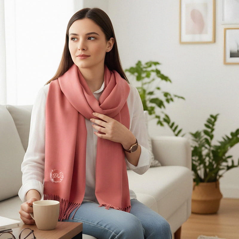 Harf Baskılı Dokulu Şal