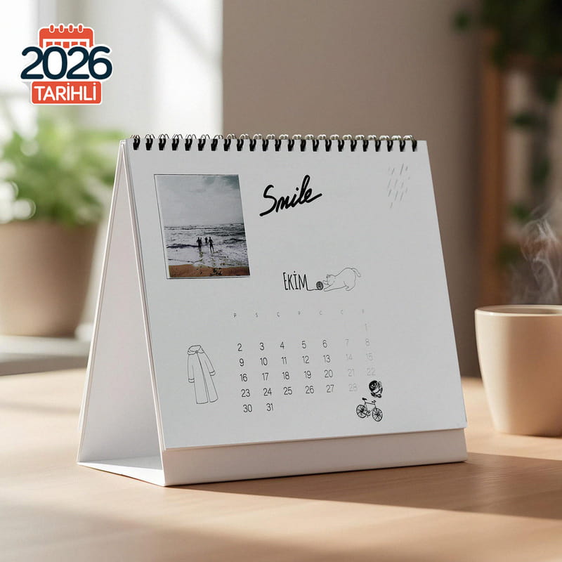 İnteraktif Sticker Hediyeli Fotoğraf Baskılı 2026 Masaüstü Takvim