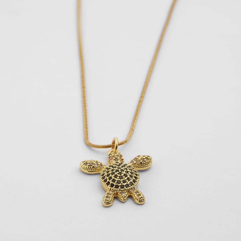 Işıltı Taşlı Uğur Kaplumbağası Kolye