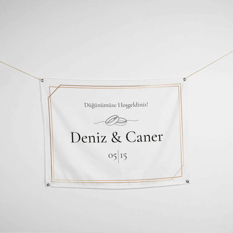 İsim & Tarihli Düğünümüze Hoşgeldiniz Minimalist Pankart - 70 x 95 cm