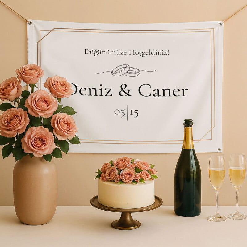 İsim & Tarihli Düğünümüze Hoşgeldiniz Minimalist Pankart - 70 x 95 cm