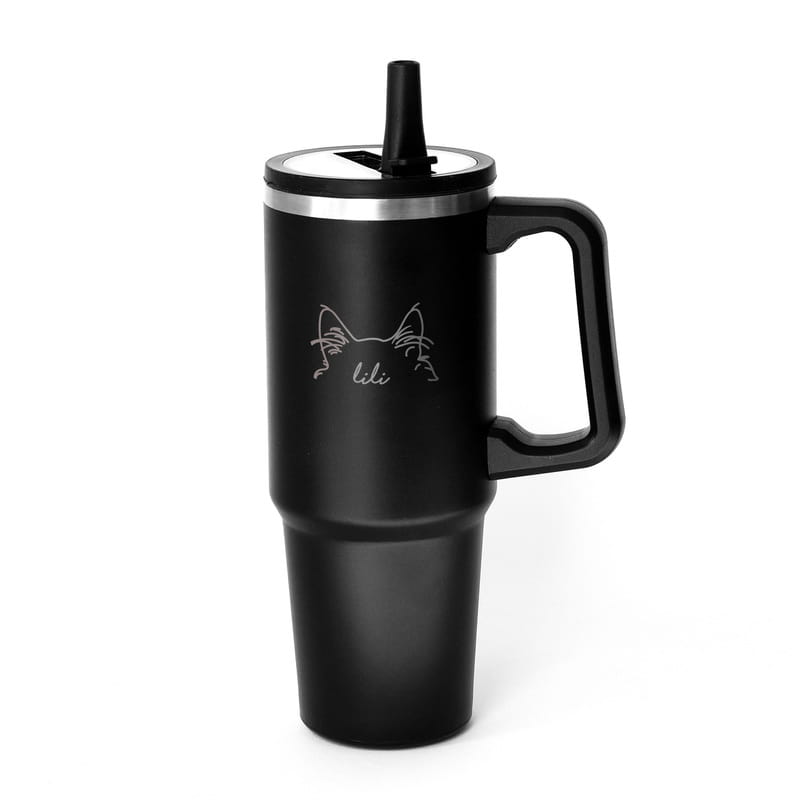 İsim Yazılı Siyah Çelik Termos Kupa