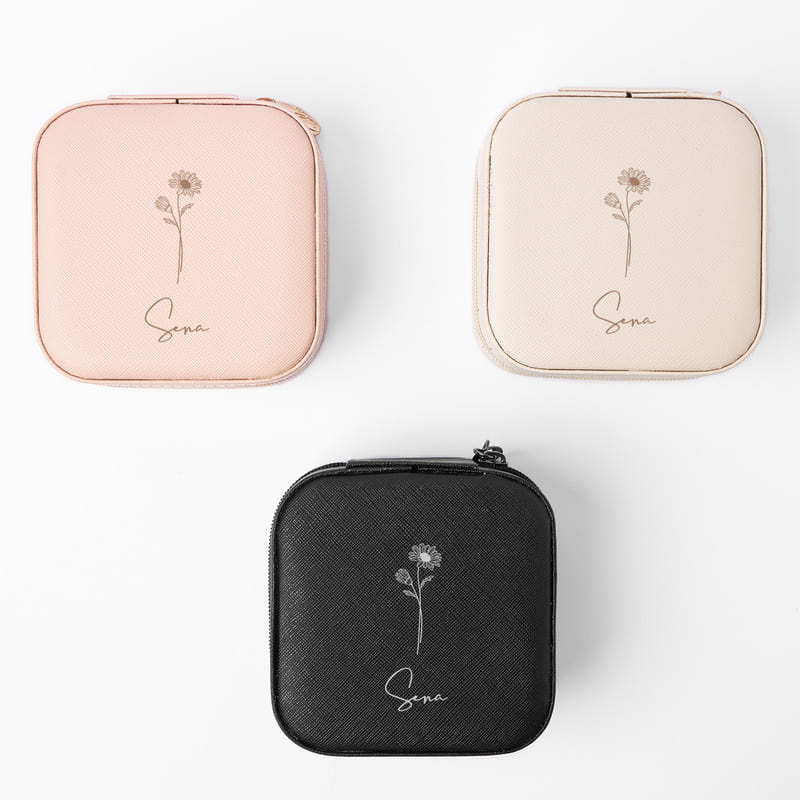 İsimli Doğum Çiçeği Tasarımlı Takı Çantası