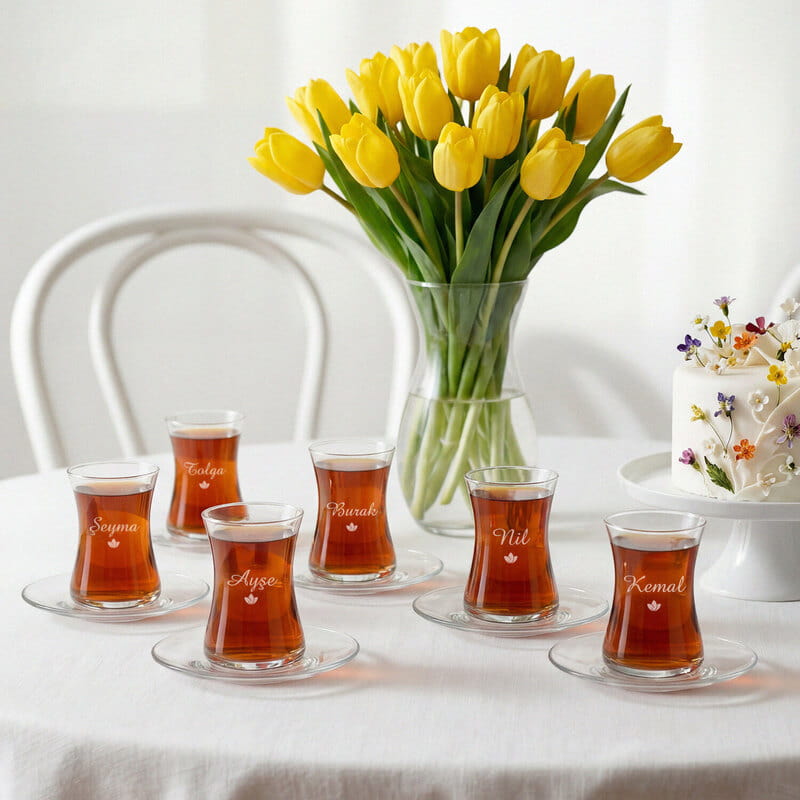 İsme Özel 6'lı Çay Bardağı Seti