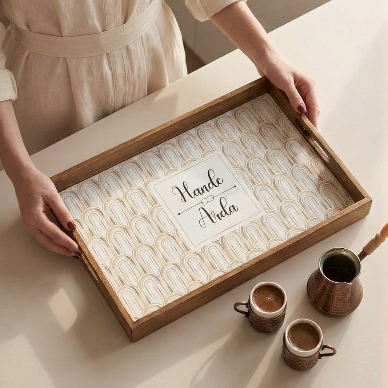 İsme Özel Ahşap Kahve Sunum Tepsisi