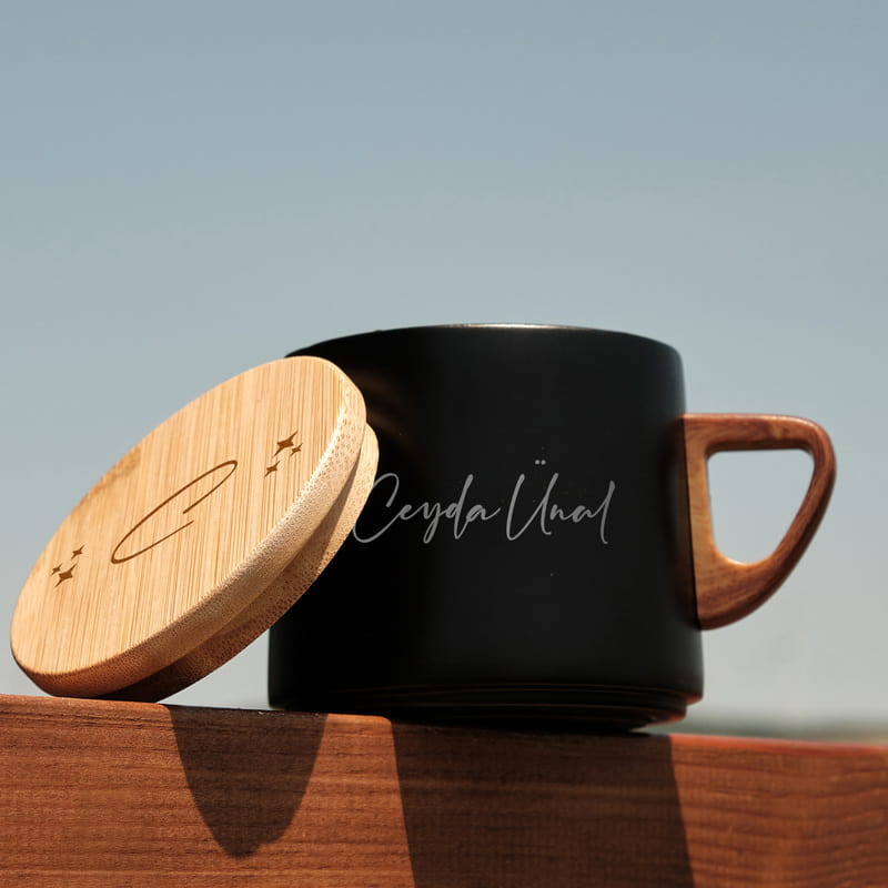 İsme Özel Ahşap Kapak & Kulplu Termos Kupa