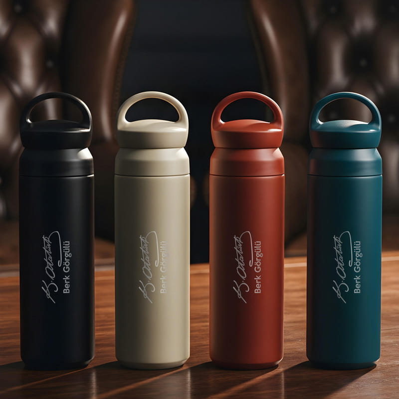 İsme Özel Atatürk İmzalı Termos - Renkli Çelik Termos Matara