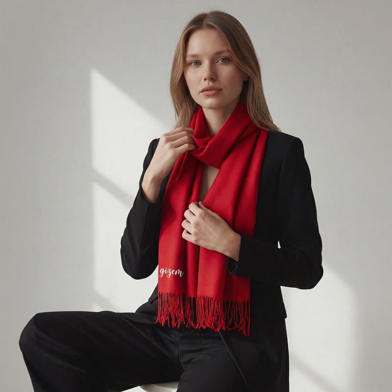 İsme Özel Baskılı Dokulu Şal