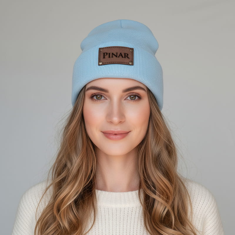 İsme Özel Deri Etiketli Kışlık Bere