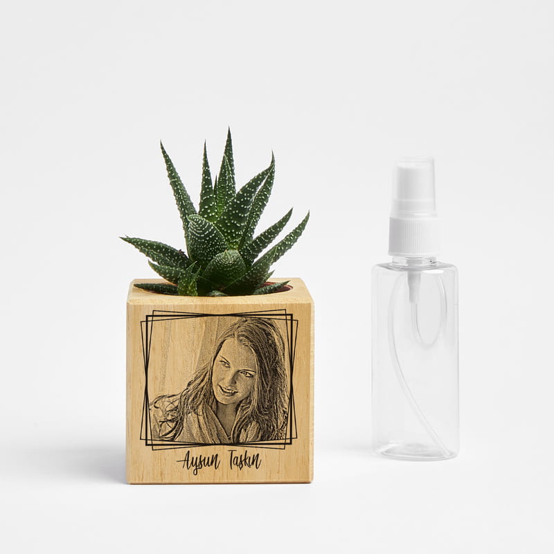 İsme Özel Fotoğraf Baskılı Hediye Sukulent Naturacube