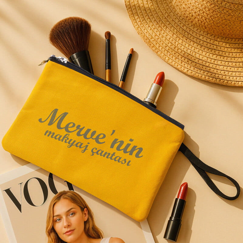 İsme Özel Kanvas Makyaj Çantası