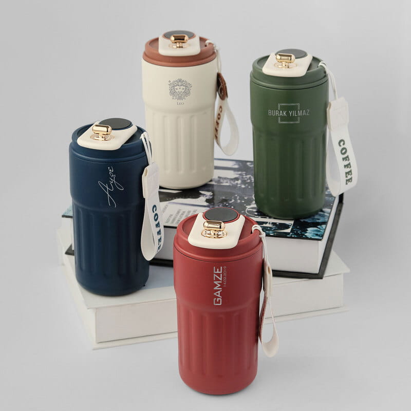 İsme Özel Smart Sıcaklık Göstergeli Kahve Termosu - Tasarım Seçenekli