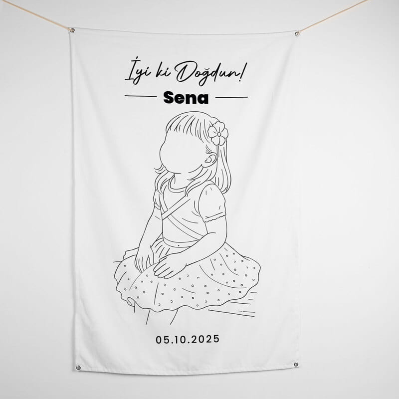 İyi ki Doğdun Line Art Fotoğraflı Doğum Günü Pankartı - 95 x 145 cm