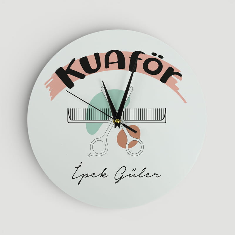 Kadın Kuaförüne Kişiye Özel Ahşap Duvar Saati