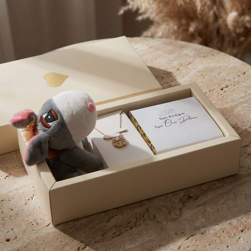 Kalbe Dönüşen Yonca Kolyeli Tatlı Özür Dilerim Kutusu