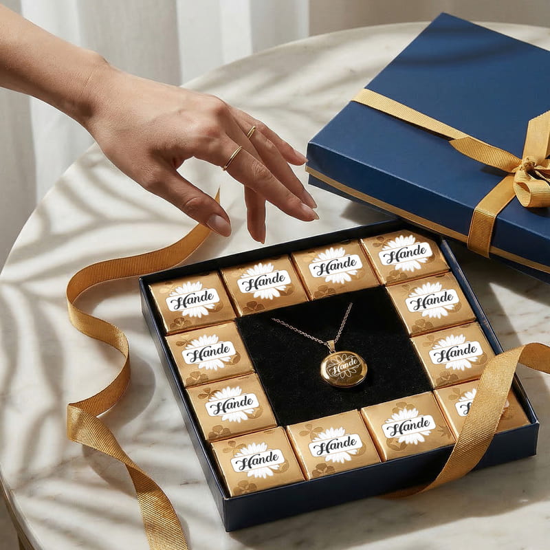 Kalbimin İlk Baharı Papatya Tasarımlı Anı Kolye Çikolata Kutusu