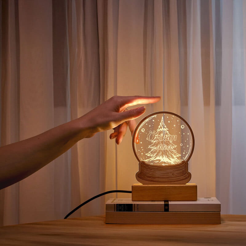 Kar Küresi Katmanlı Yılbaşı Ağacı Aile İsimli Led Lamba