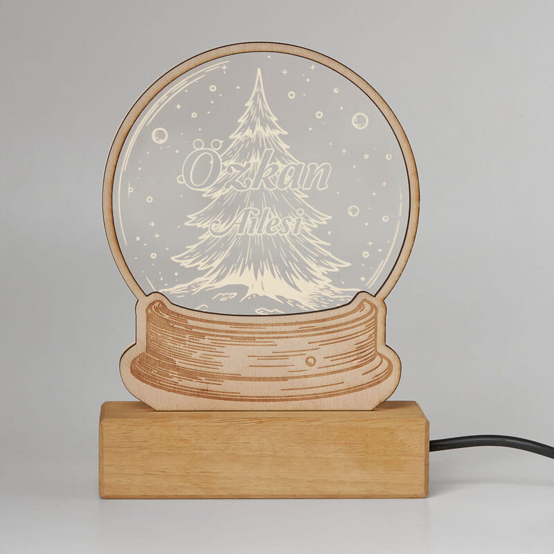 Kar Küresi Katmanlı Yılbaşı Ağacı Aile İsimli Led Lamba