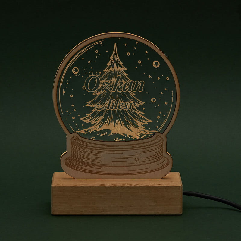 Kar Küresi Katmanlı Yılbaşı Ağacı Aile İsimli Led Lamba