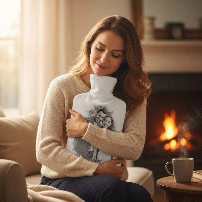 Karakalem Efektli Fotoğraf Baskılı Sıcak Su Torbası