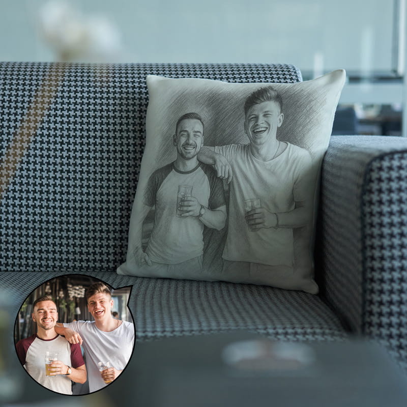 Karakalem Efektli Fotoğraf Baskılı Yastık