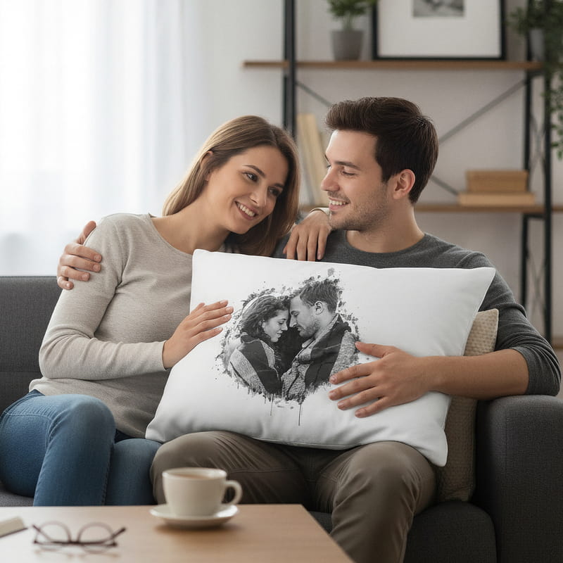 Karakalem Fotoğraf Baskılı 2li Yastık Kılıfı Seti