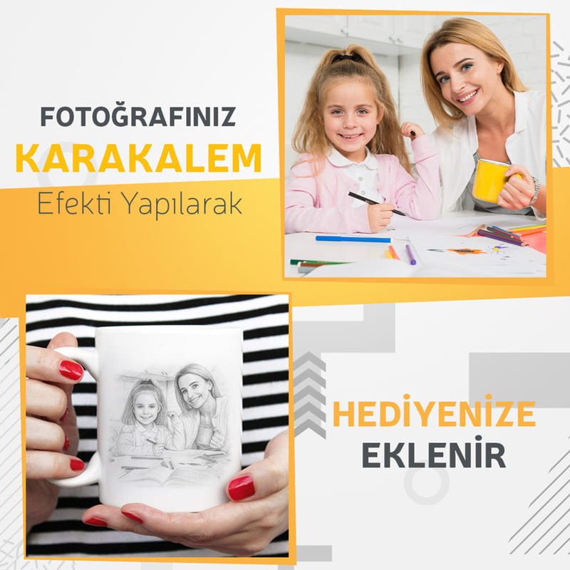Karakalem Fotoğraf & Mesaj Baskılı Öğretmen Kahve Kupası